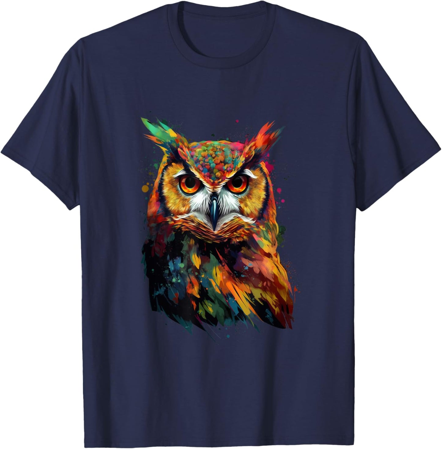 Owl Lovers Pop Art Colorful Owl T-Shirt - T-Shirt | Navy