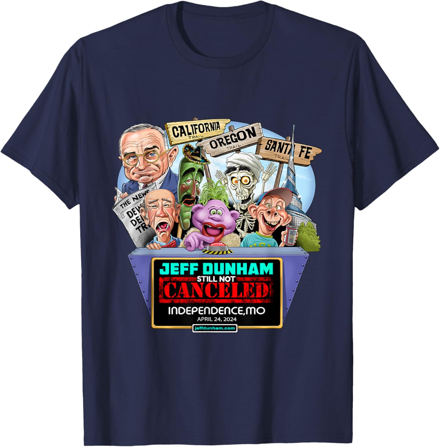 Jeff Dunham Independence, MO (2024) T-Shirt - T-Shirt | Navy