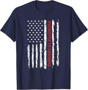 Promoted To Grandpa, First Time Grandpa American Flag T-Shirt - T-Shirt | Navy