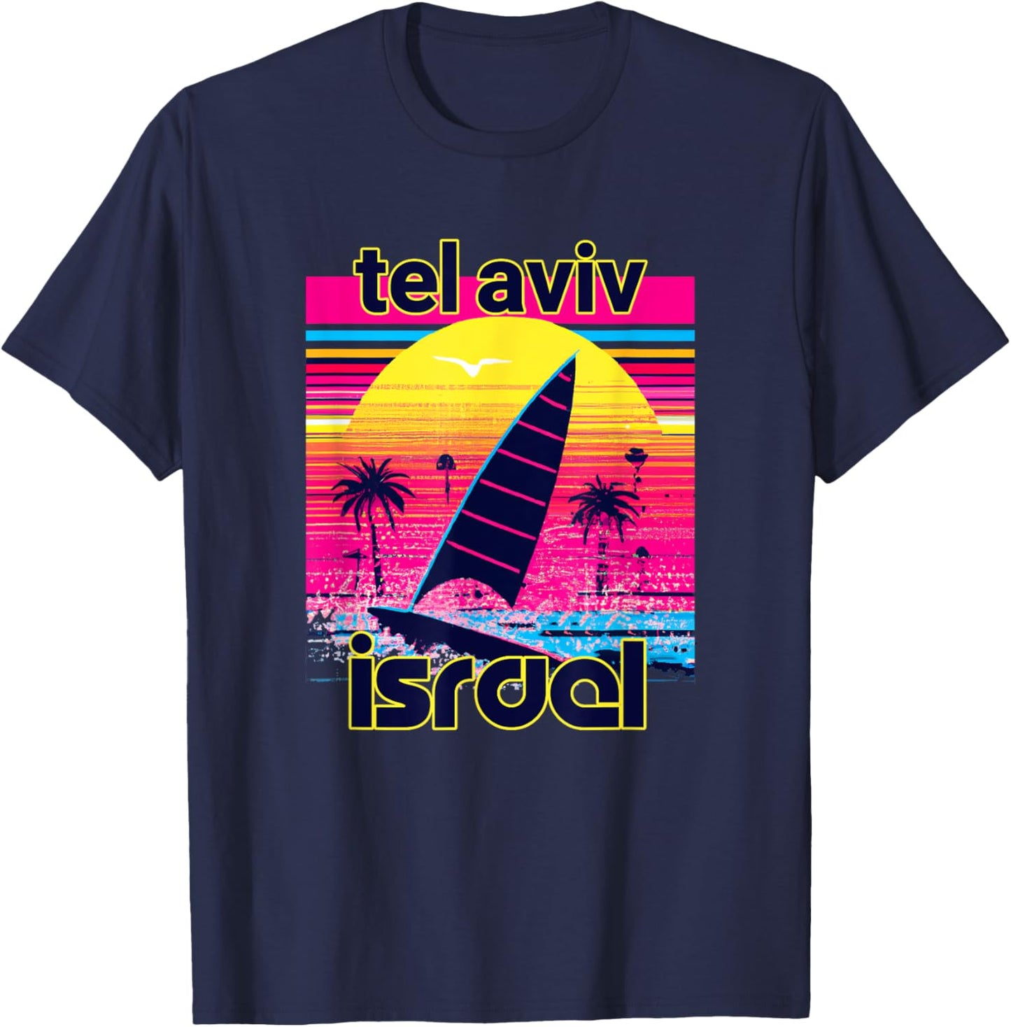 Tel Aviv Retro 80s Style Souvenir Beach Men Women Girls Kids T-Shirt - T-Shirt | Navy