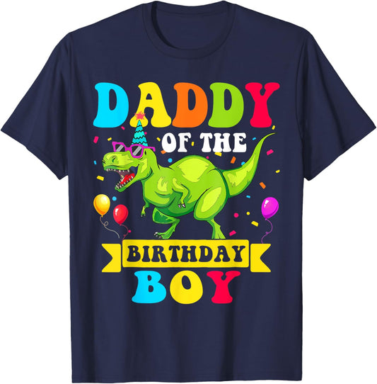 Daddy of the Birthday Boy Dinosaur Raptor Funny T-Shirt - T-Shirt | Navy