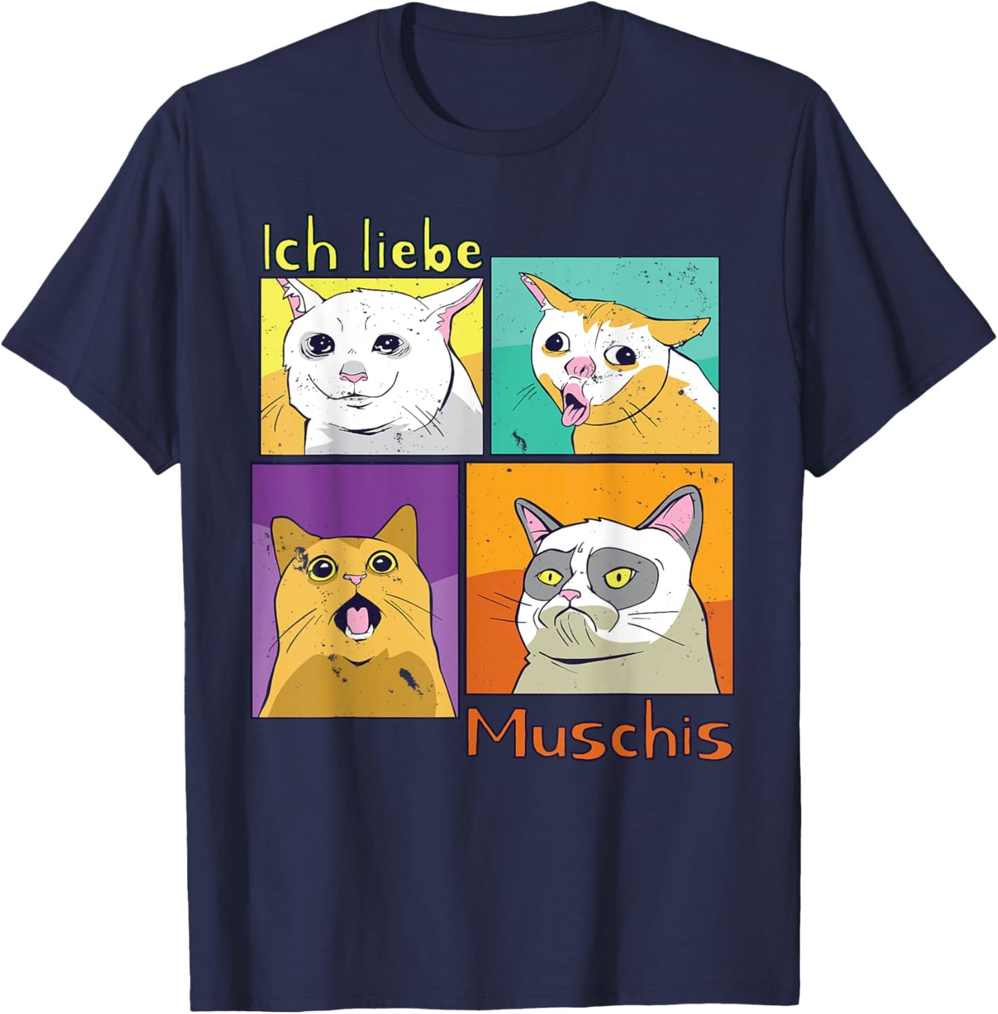 Lustiger Spruch Ich liebe Muschis Katzen Meme T-Shirt - T-Shirt | Navy