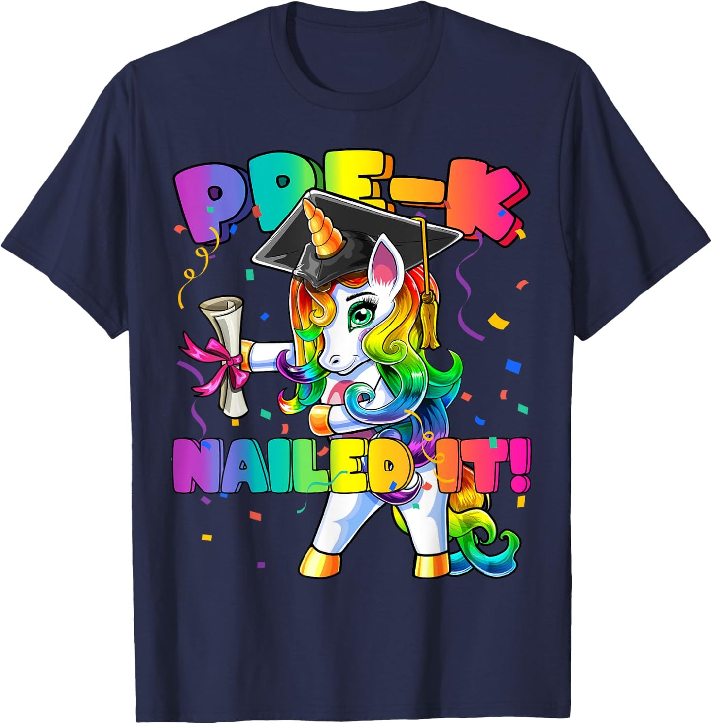 Flossing Unicorn Pre-K Graduation Cap Diploma Gift Girls T-Shirt - T-Shirt | Navy