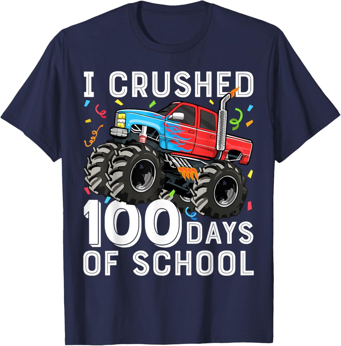 100 Days of School Monster Truck 100th Day of School Boys T-Shirt - T-Shirt | Navy