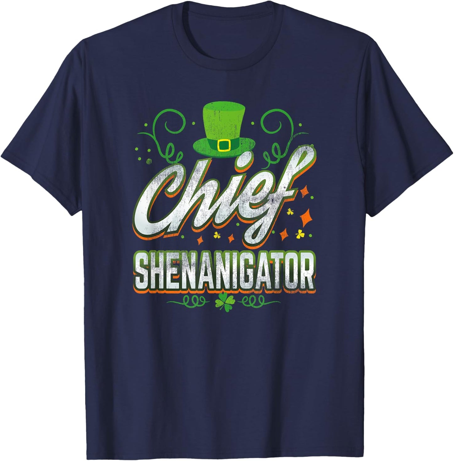 Retro Chief Shenanigator Lucky Leprechaun Hat St Patrick Day T-Shirt - T-Shirt | Navy