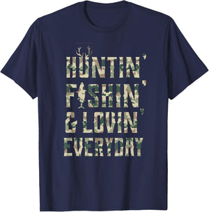 Hunting Fishing Loving Every Day Shirt, Camo T-Shirt - T-Shirt | Navy