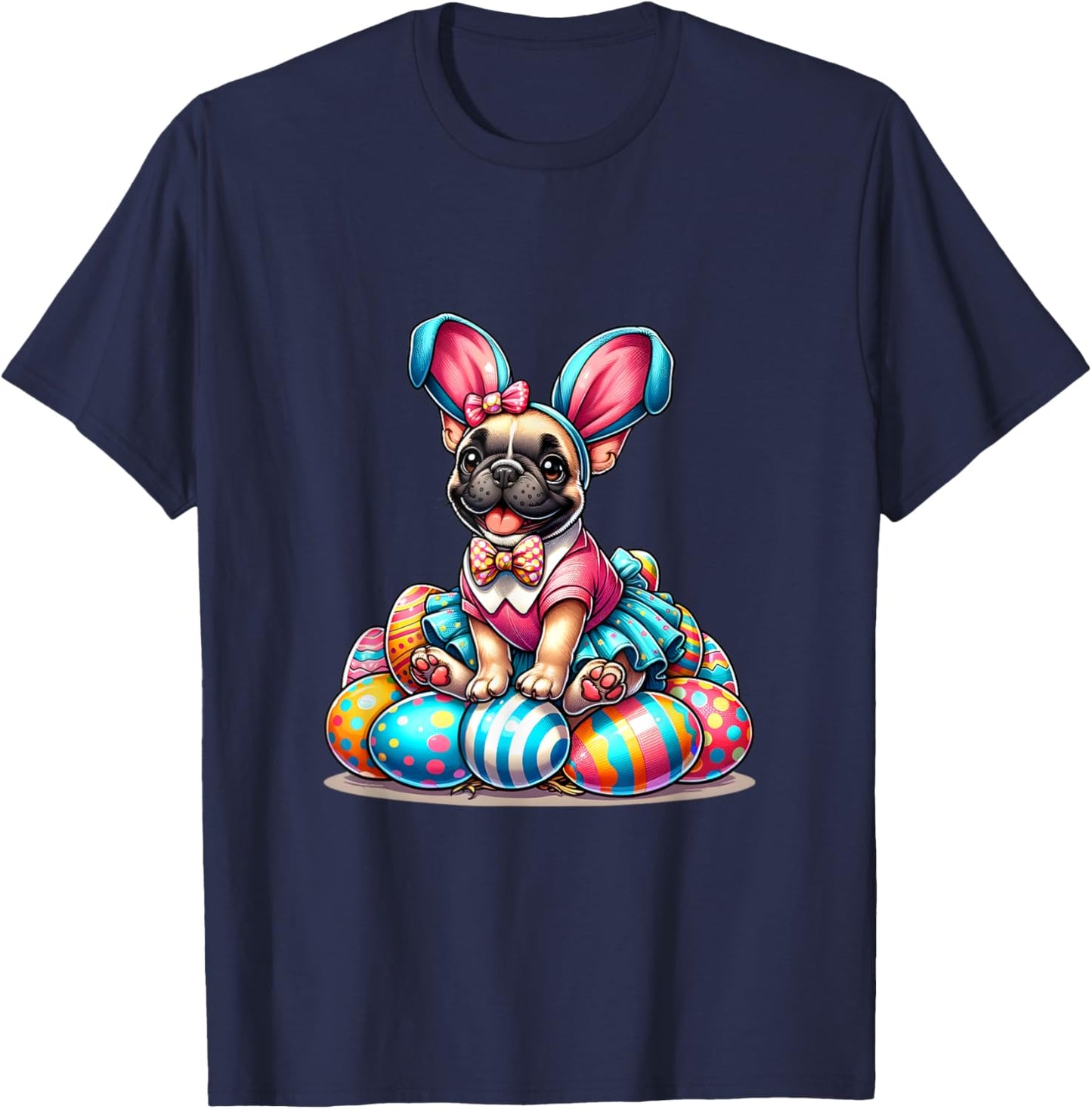 Funny Easter Day French bulldog Bunny Costume Women Kids T-Shirt - T-Shirt | Navy