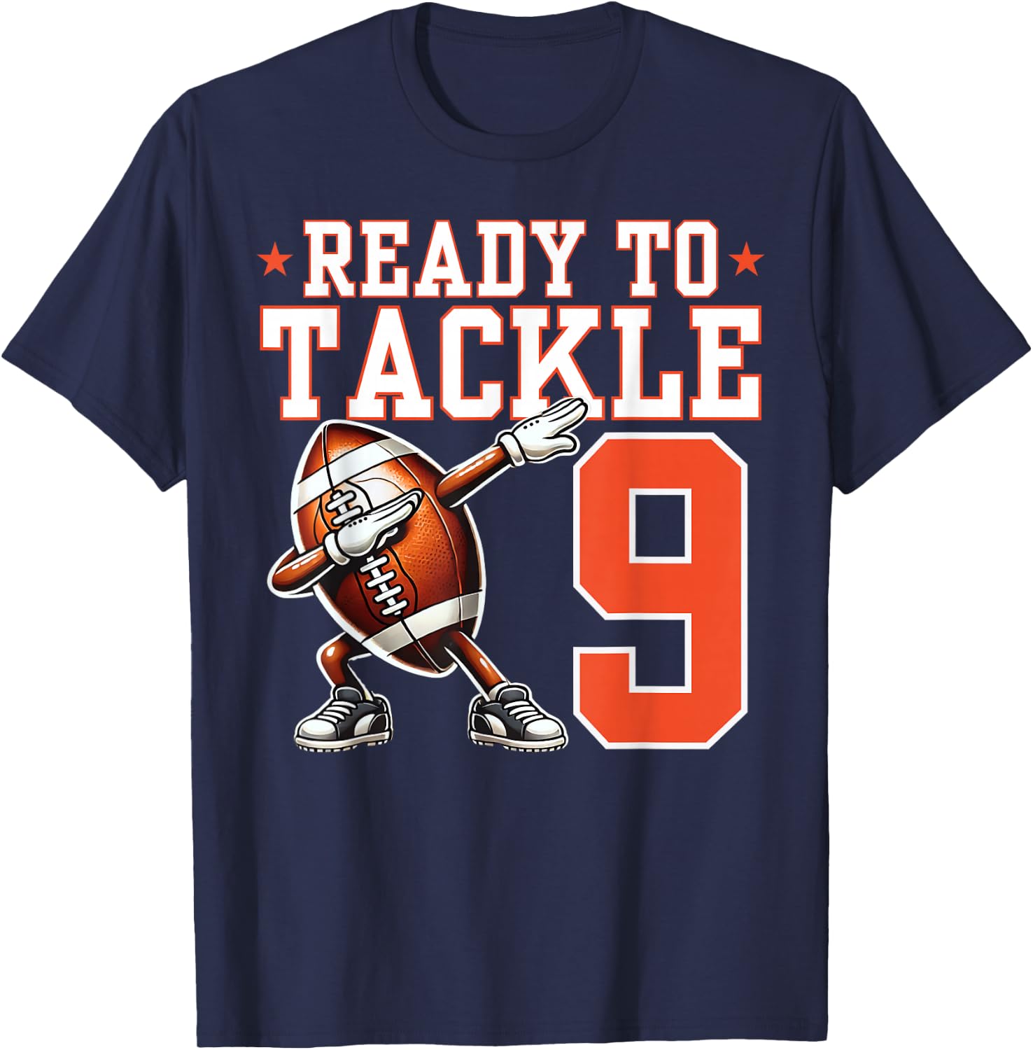 Ready to Tackle 9 Years Old 9th Birthday Football Party T-Shirt - T-Shirt | Navy