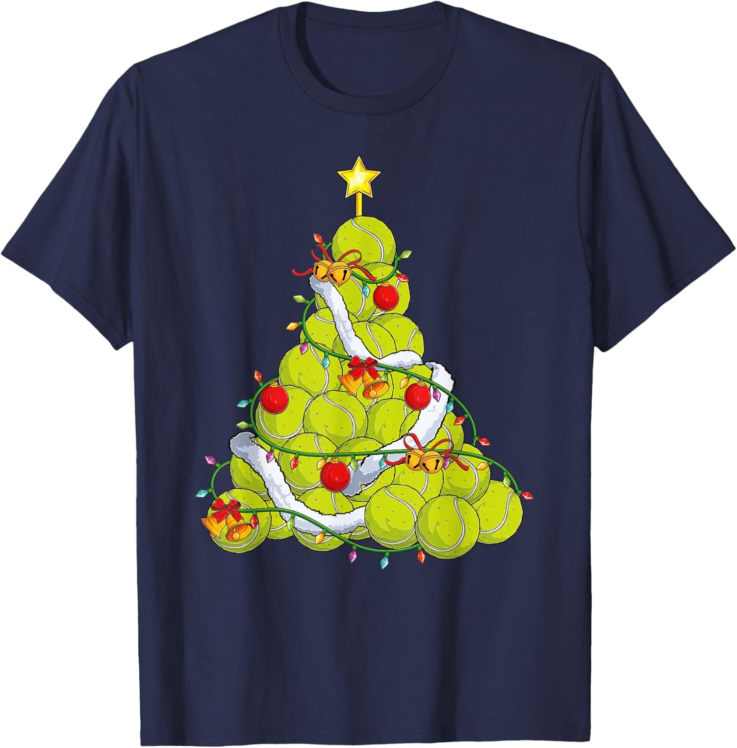 Tennis Christmas Tree Xmas Pajamas player coach Men Women T-Shirt - T-Shirt | Navy