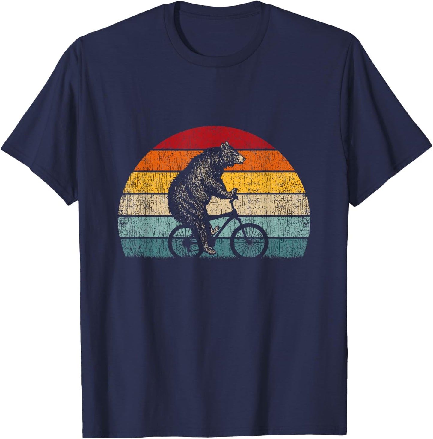 Funny Bear Cycling Bike Retro Graphic Bicycle T-Shirt - T-Shirt | Navy