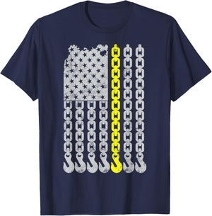 Thin yellow line Chain Hook American flag Tow Truck Driver T-Shirt - T-Shirt | Navy