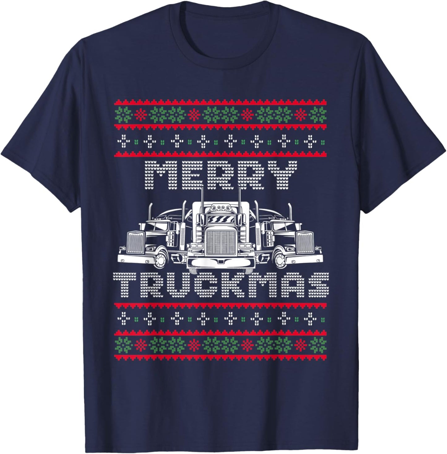 Christmas Semi Truck Funny Christmas Trucker Merry Truckmas T-Shirt - T-Shirt | Navy