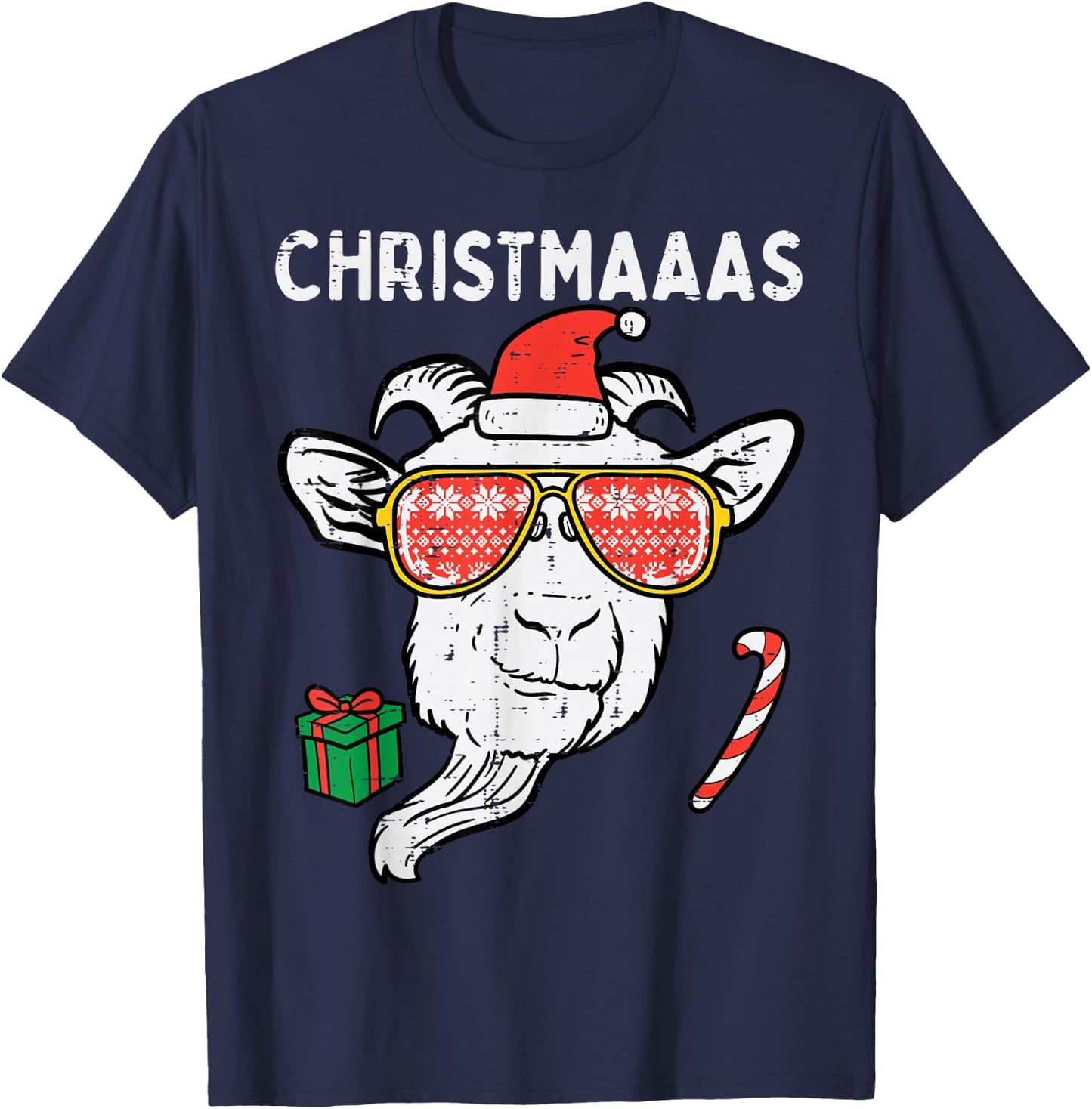 Christmas Goat Santa Xmas Farm Animal Farmer Men Women Kids T-Shirt - T-Shirt | Navy