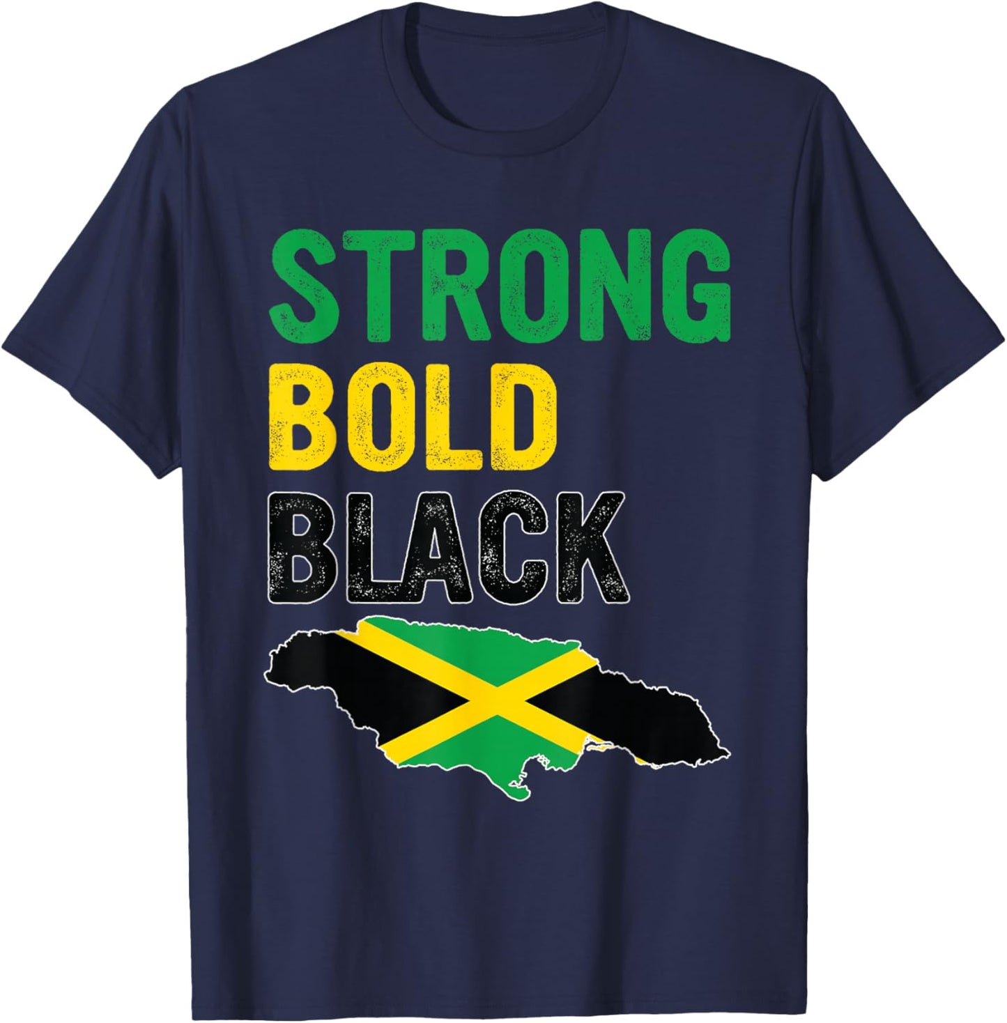 Jamaica Independence Day Strong Bold Black Jamaican Flag T-Shirt - T-Shirt | Navy