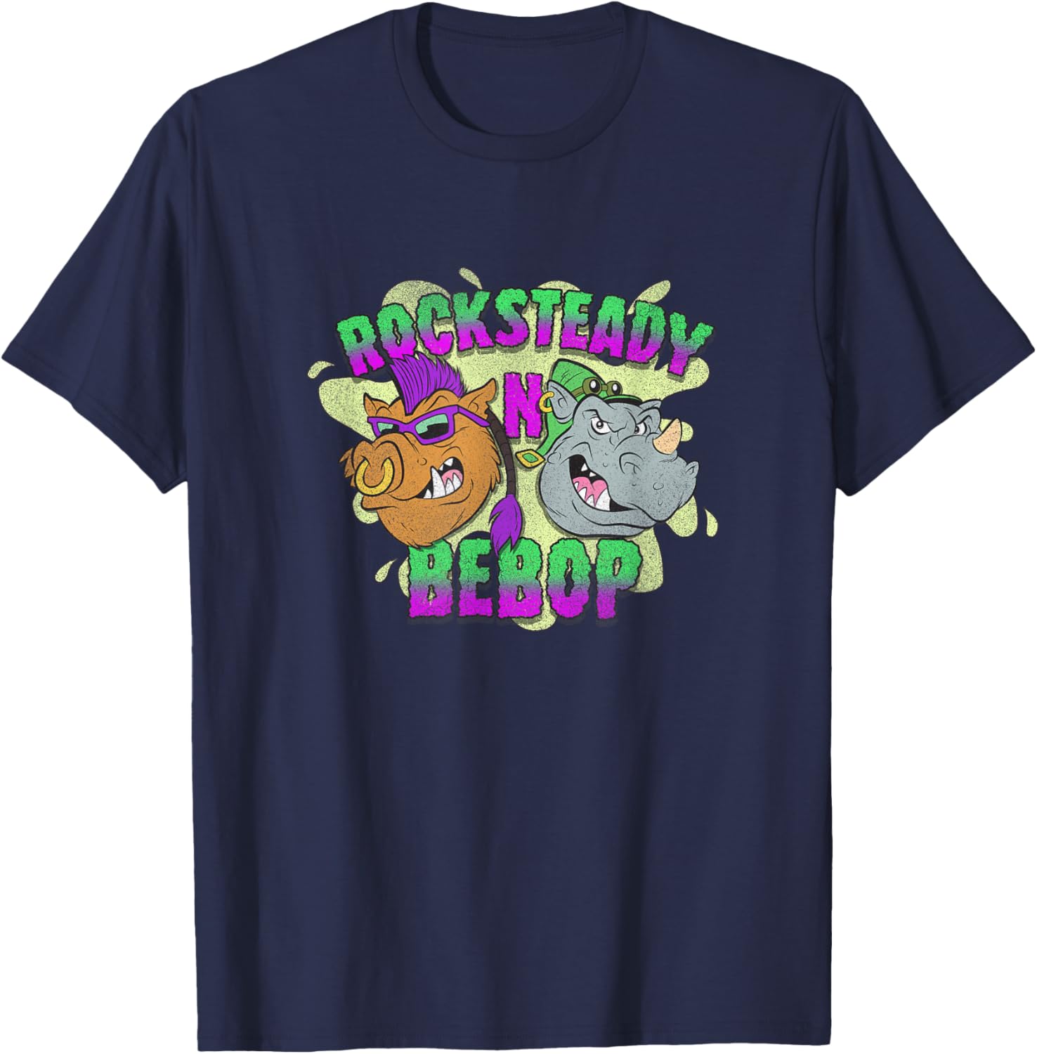 Teenage Mutant Ninja Turtles Rocksteady N Bebop Chest Poster T-Shirt - T-Shirt | Navy