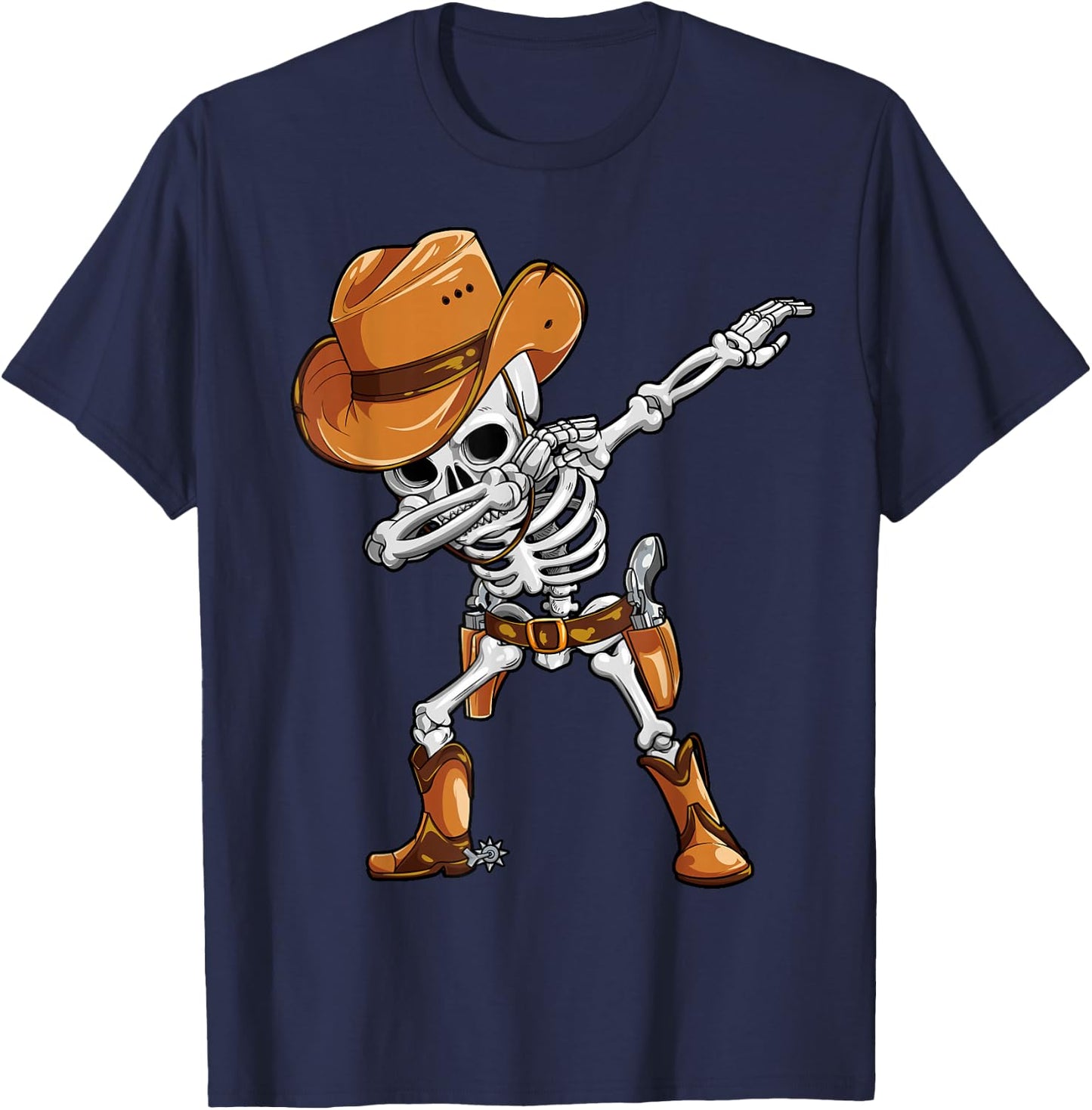 Dabbing Skeleton Cowboy Halloween Boys Men Funny Dab Dance T-Shirt - T-Shirt | Navy