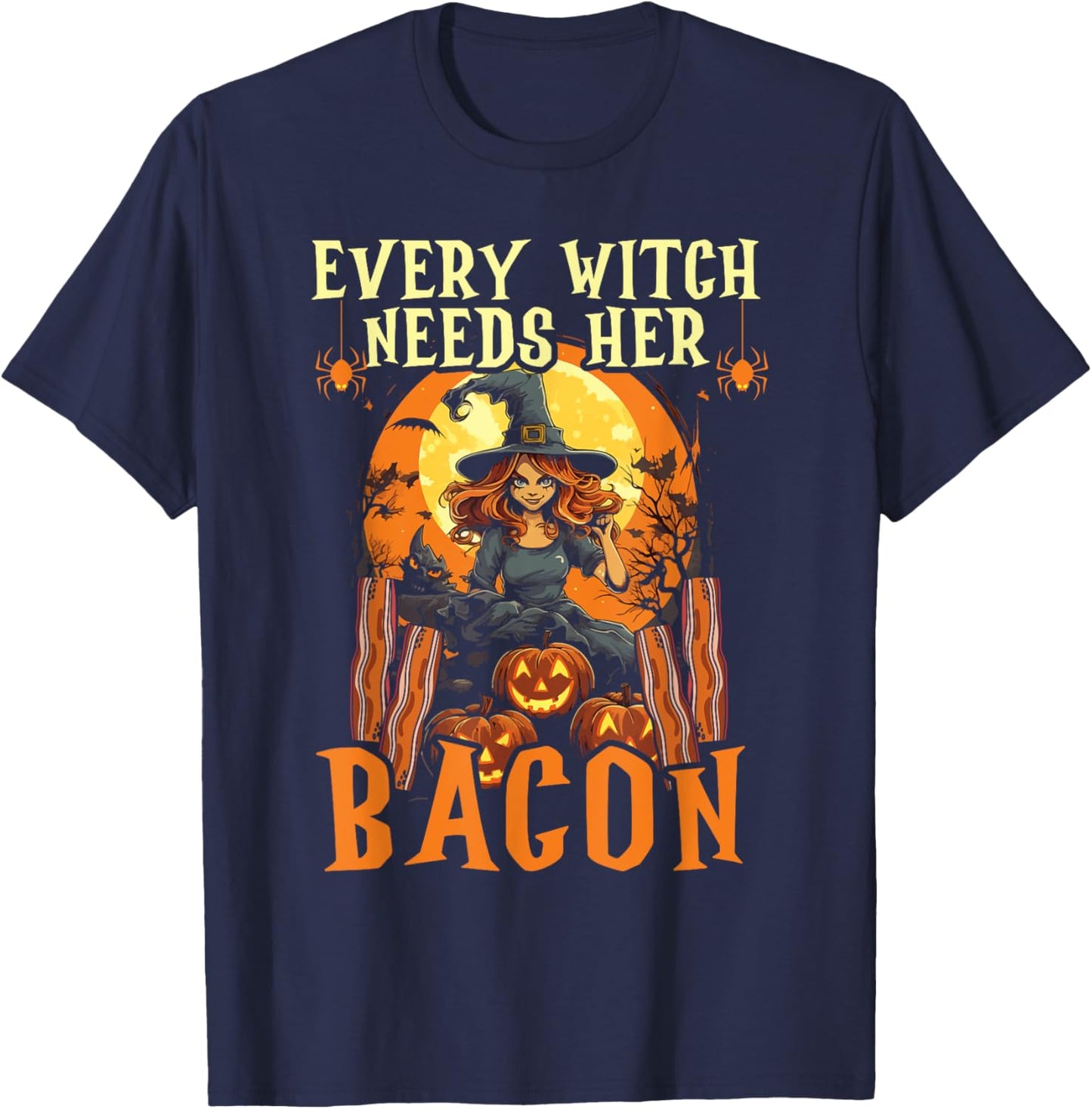Bacon Halloween Scary Trick Or Treat Spooky Breakfast T-Shirt - T-Shirt | Navy