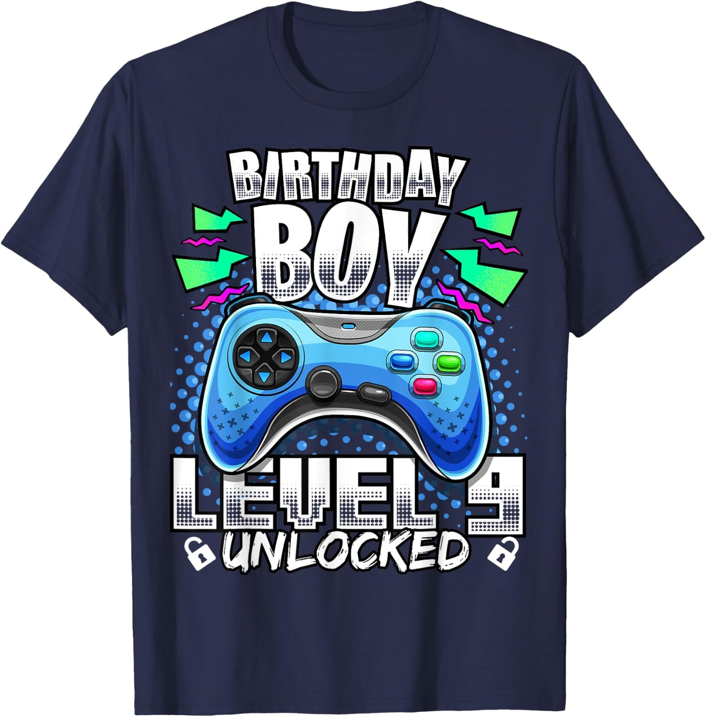 Level 9 Unlocked Video Game 9th Birthday Gamer Gift Boys T-Shirt - T-Shirt | Navy