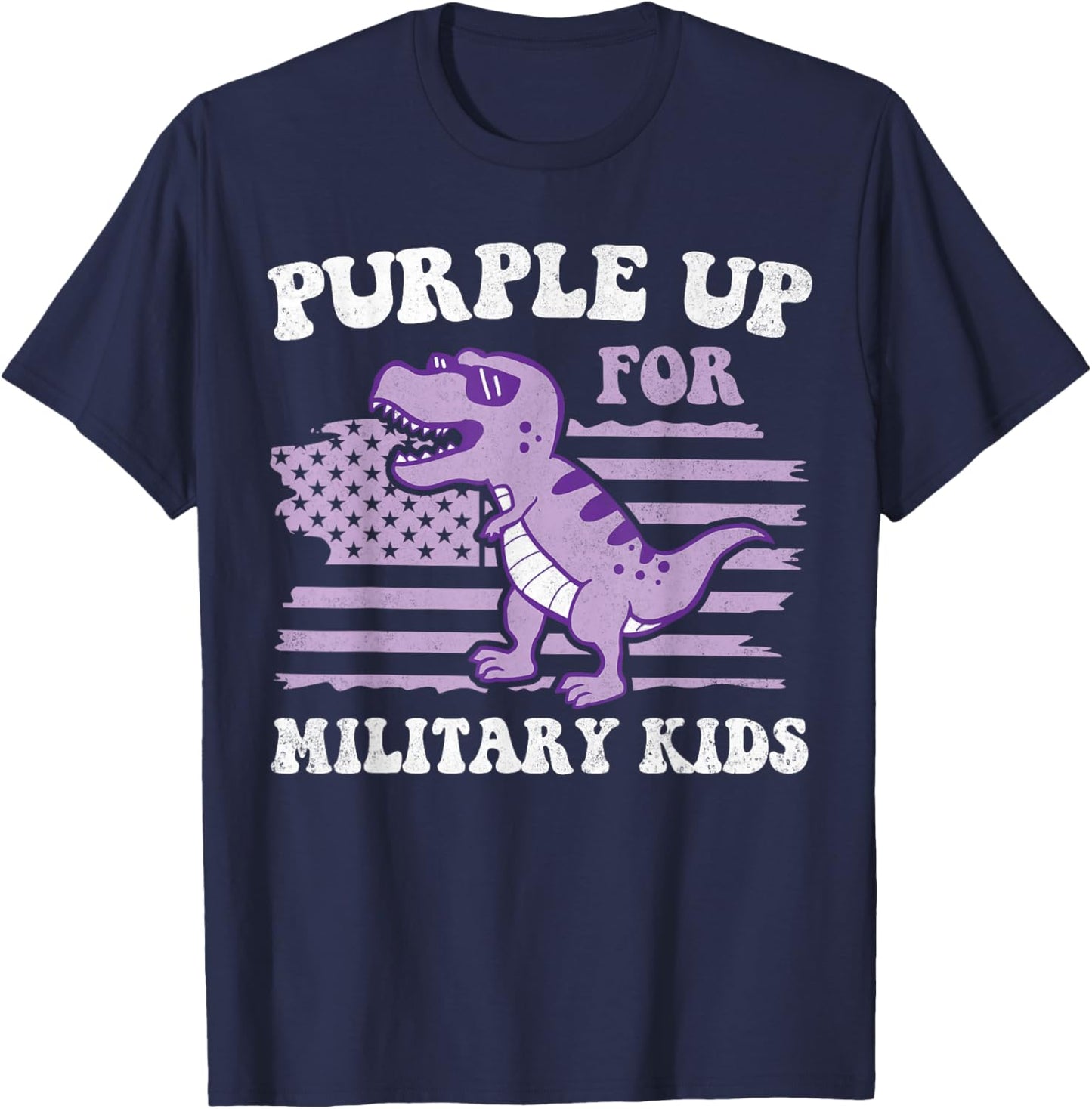 Purple Up For Military Kids Military Child Month Dino Boys T-Shirt - T-Shirt | Navy