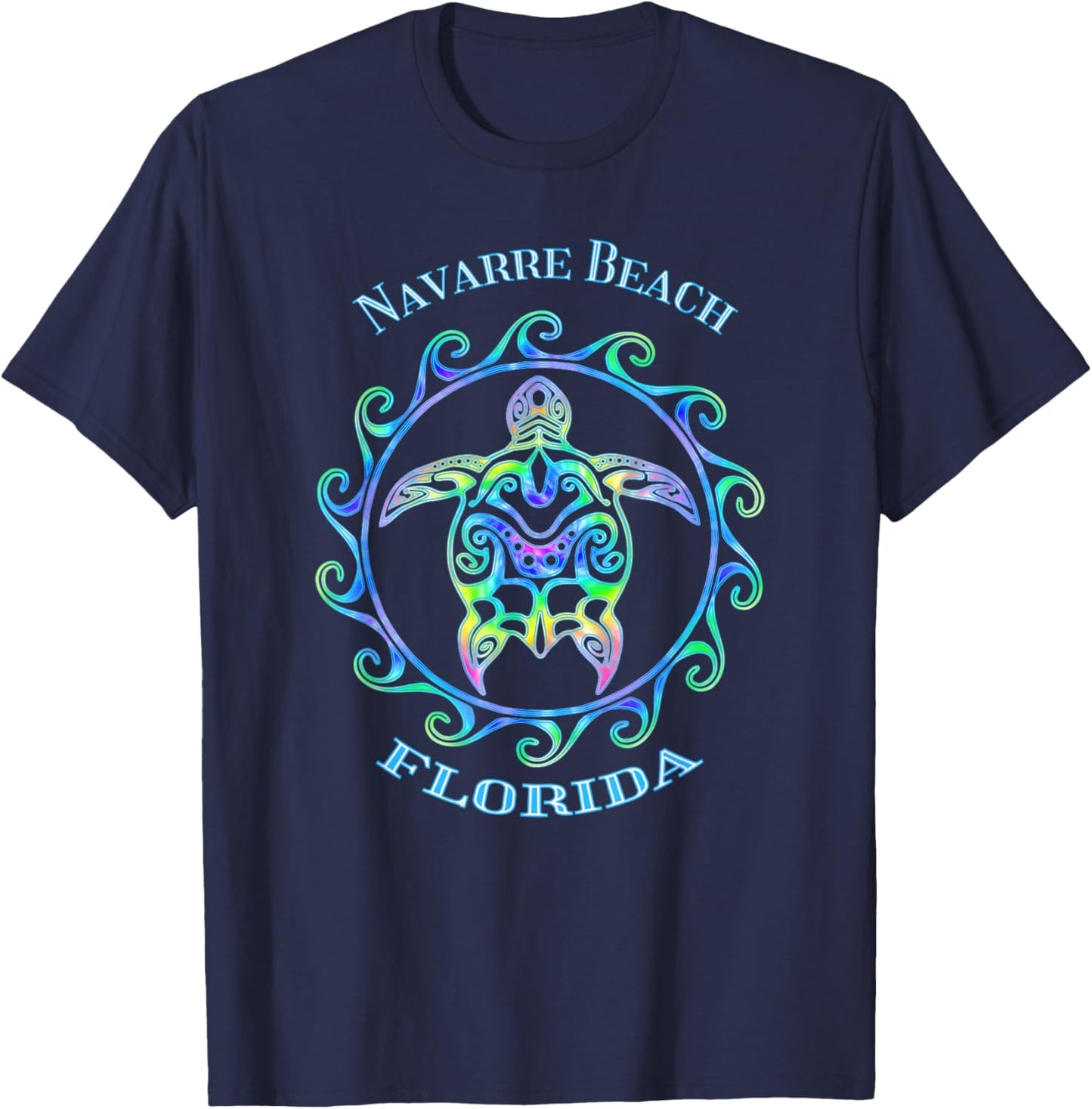 Navarre Beach Florida Vacation Colorful Turtle Women Kids T-Shirt - T-Shirt | Navy