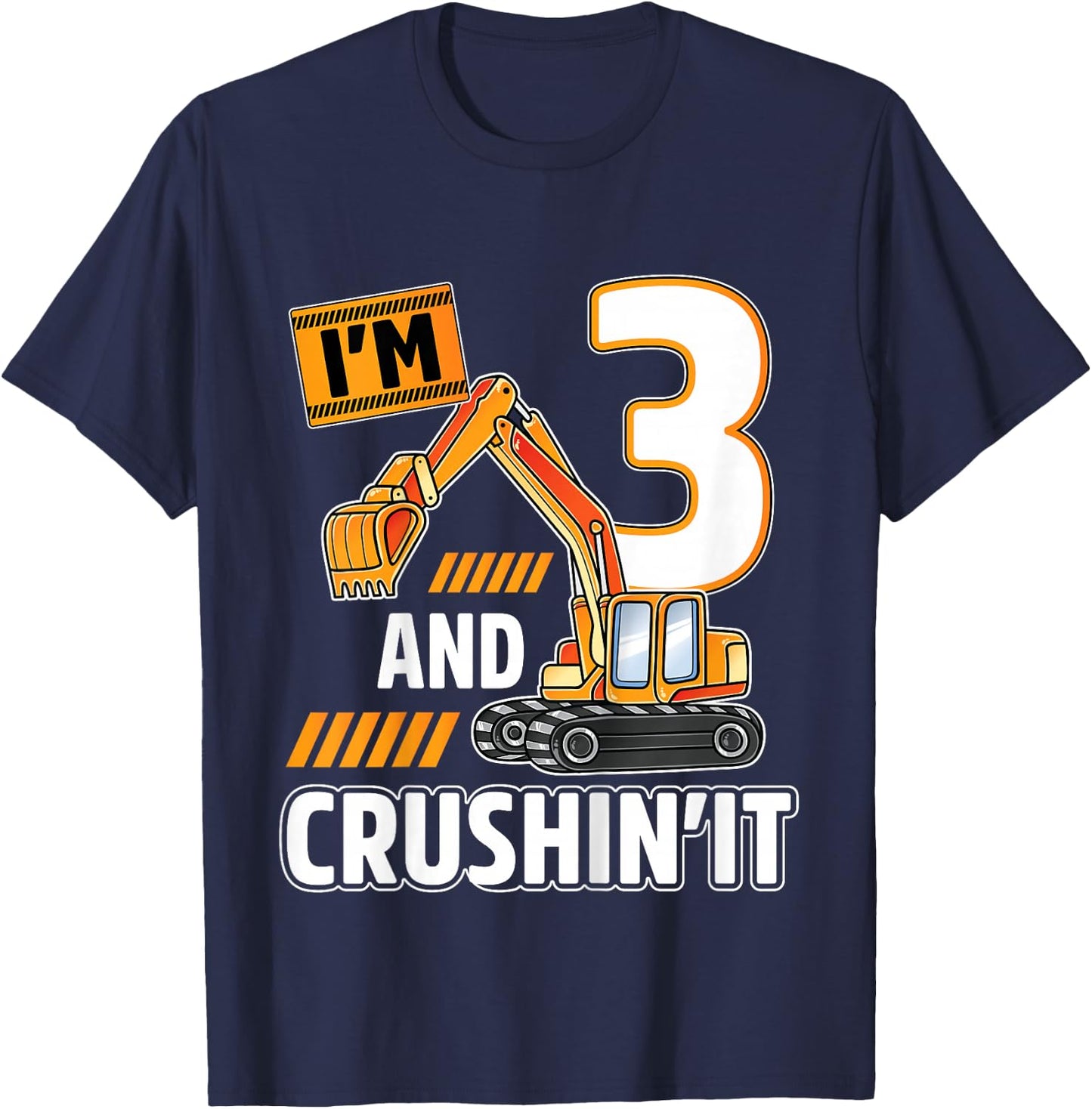 3 year old vehicles construction excavator Birthday 3rd T-Shirt - T-Shirt | Navy