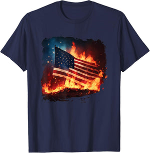 Fire and Flames of America Burning Patriotic American Flag T-Shirt - T-Shirt | Navy
