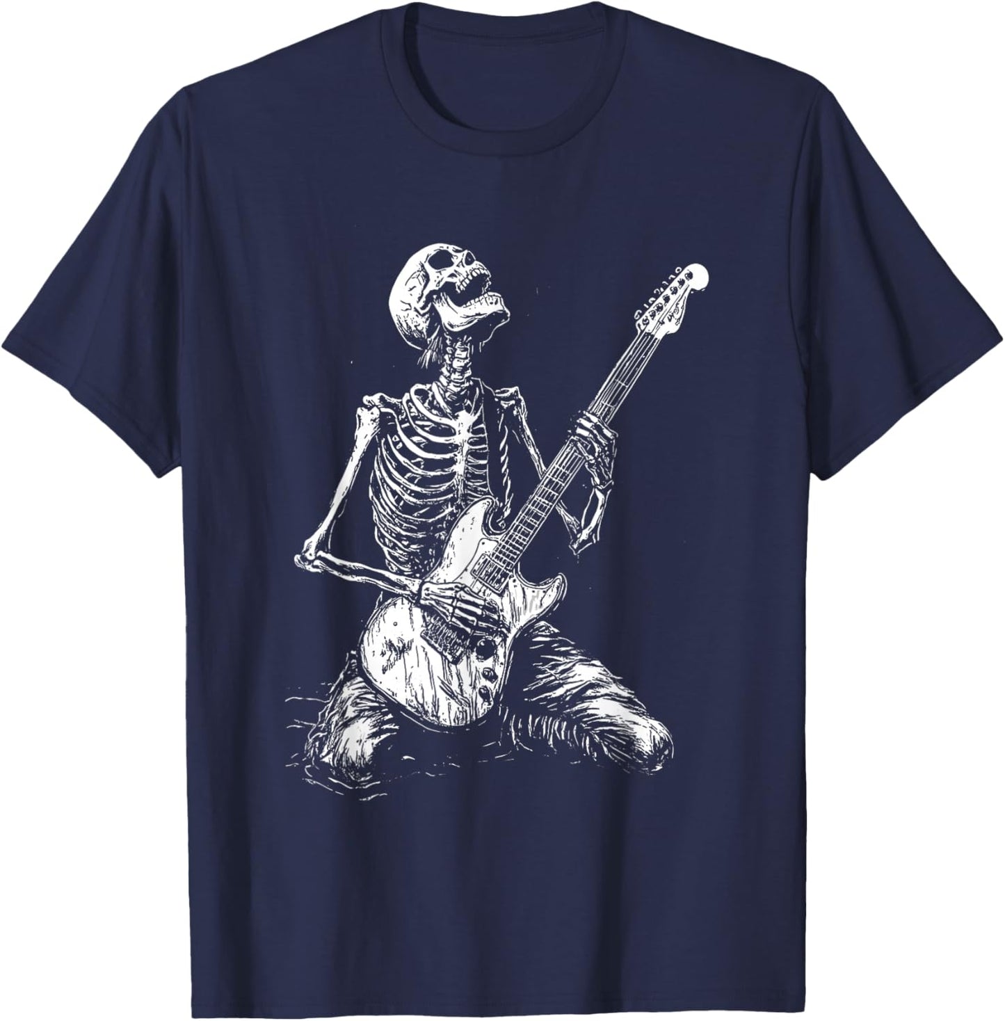 Skeleton Heavy Death Metal Rock Punk Gothic Guitar Grunge T-Shirt - T-Shirt | Navy