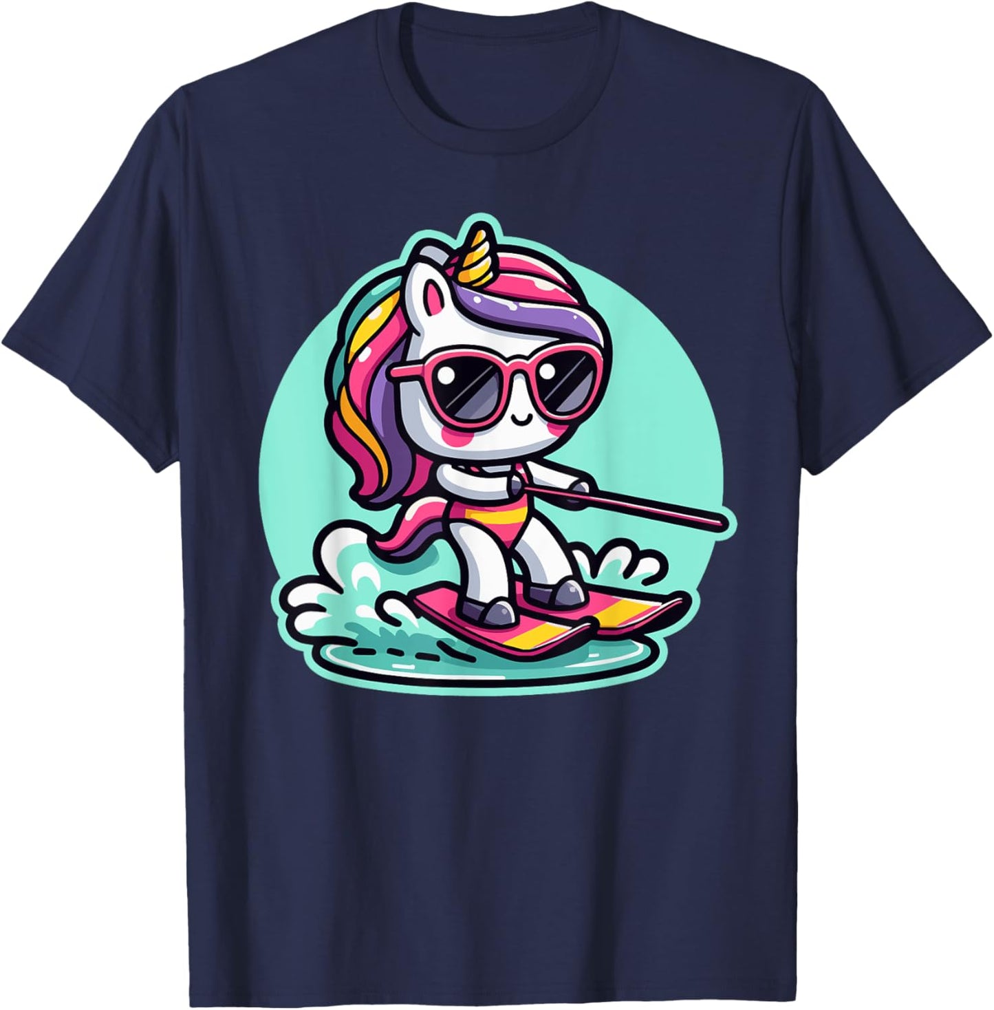 Waterski Girl Waterskier Unicorn Waterski T-Shirt - T-Shirt | Navy