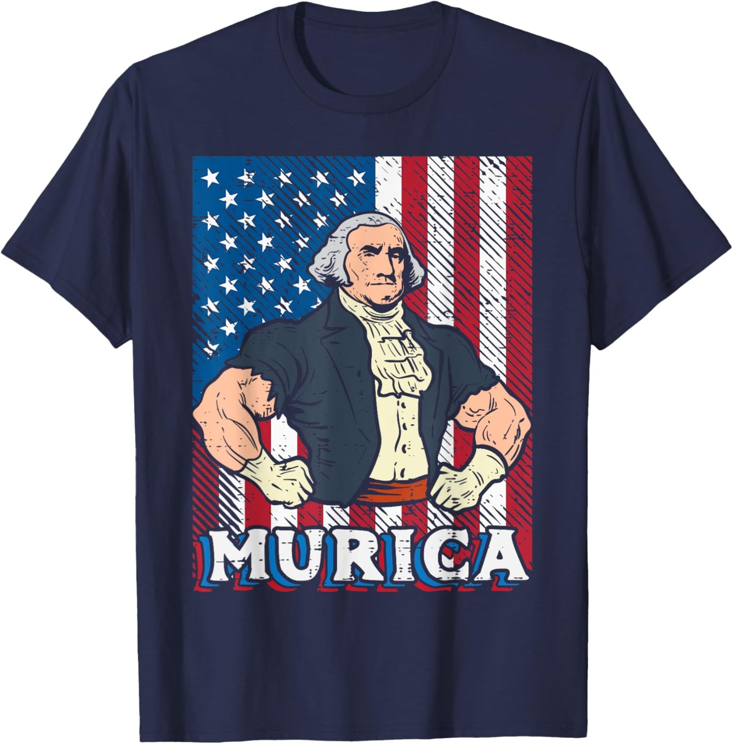 4th July Buff George Washington Murica Gym Patriot Men Women T-Shirt - T-Shirt | Navy