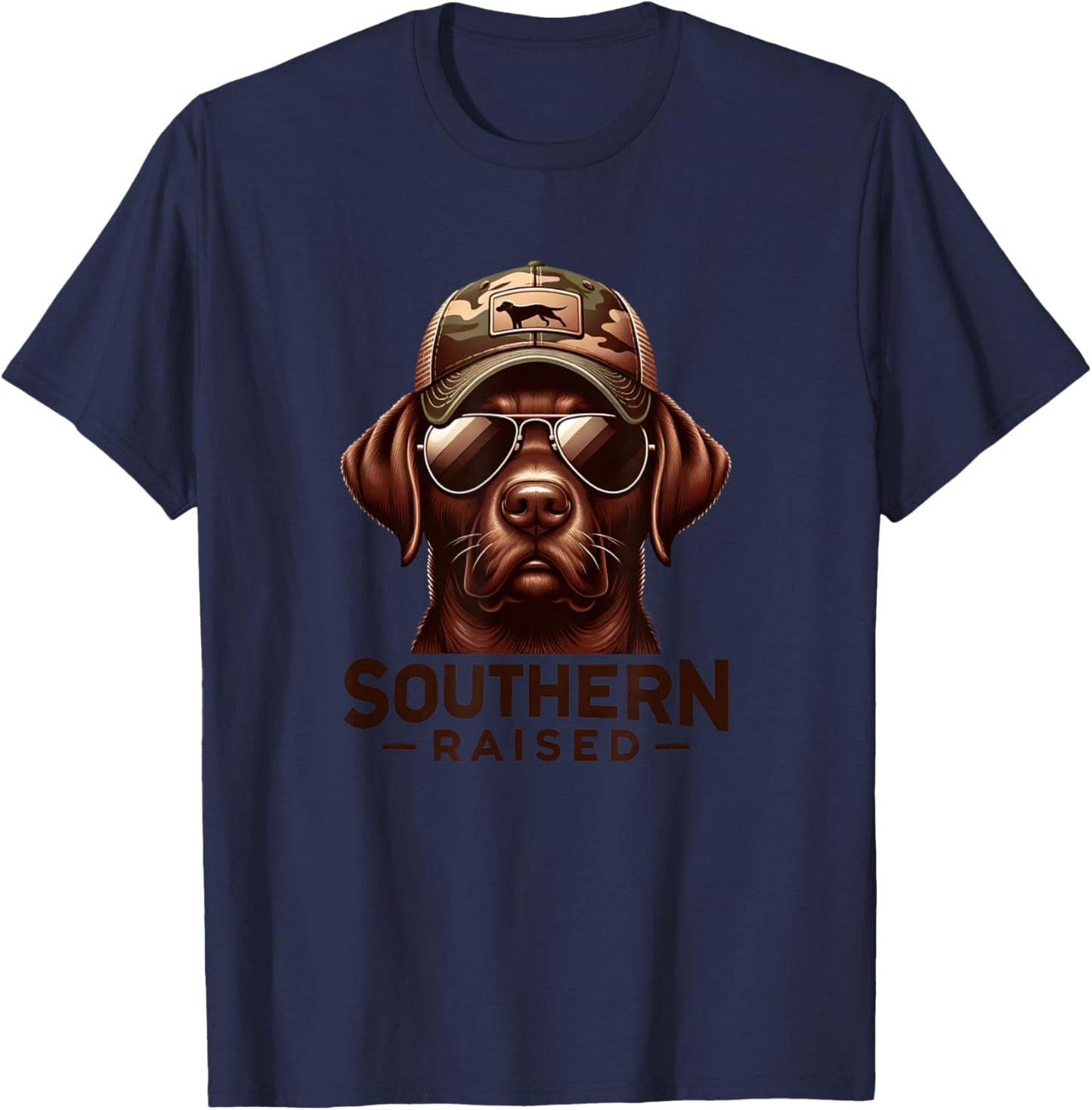 Chocolate Lab Southern Raised Hunting Dog Camo Hat T-Shirt - T-Shirt | Navy