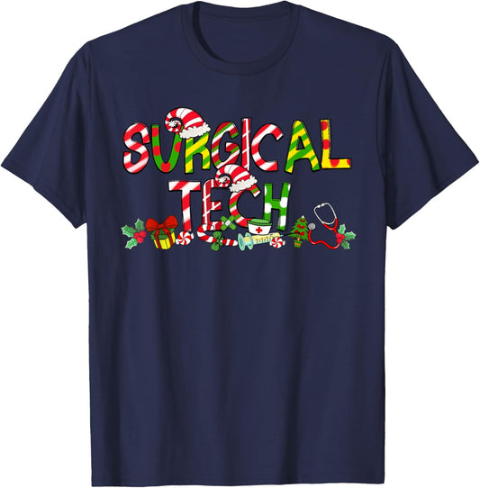 Surgical Tech Santa Hat Candy Cane Christmas Funny Xmas T-Shirt - T-Shirt | Navy