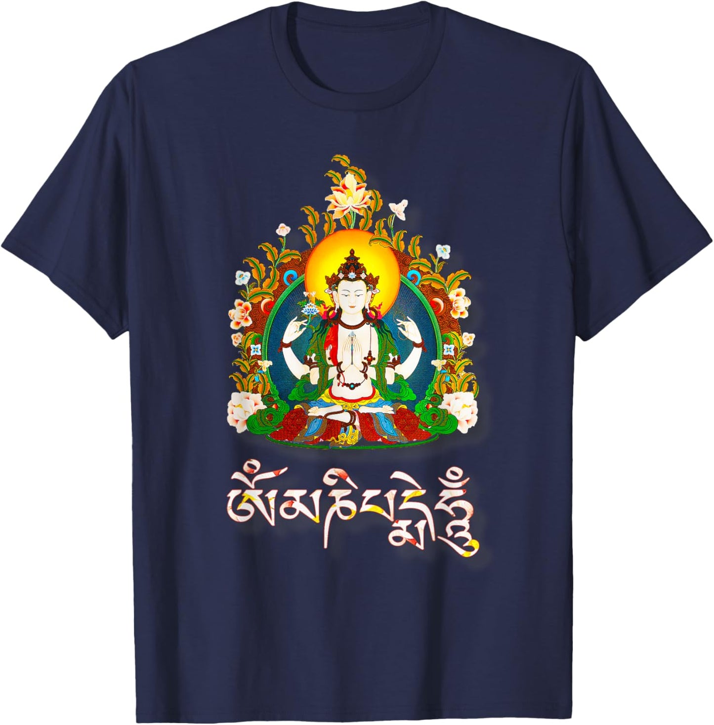 Tibetan Buddha Om Mani Padme Hum Amitabha T-Shirt - T-Shirt | Navy
