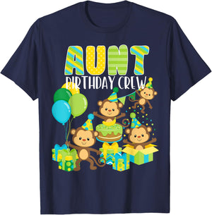 Birthday Party Monkey Aunt Birthday Crew Family Matching T-Shirt - T-Shirt | Navy