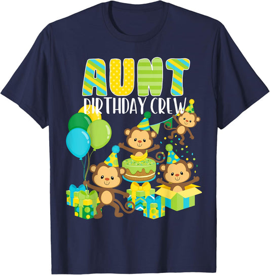 Birthday Party Monkey Aunt Birthday Crew Family Matching T-Shirt - T-Shirt | Navy