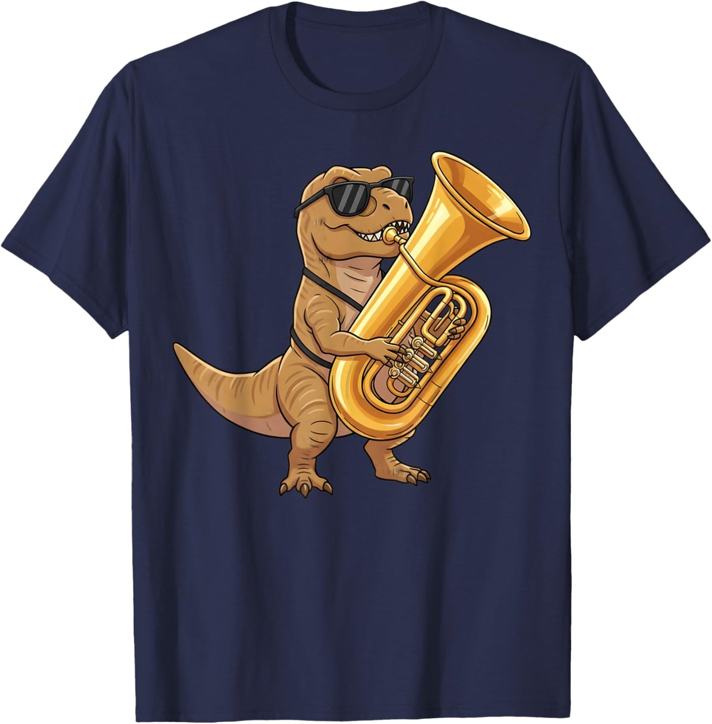 Cute Dinosaur Playing Tuba Music Musician Kids Boys T Rex T-Shirt - T-Shirt | Navy