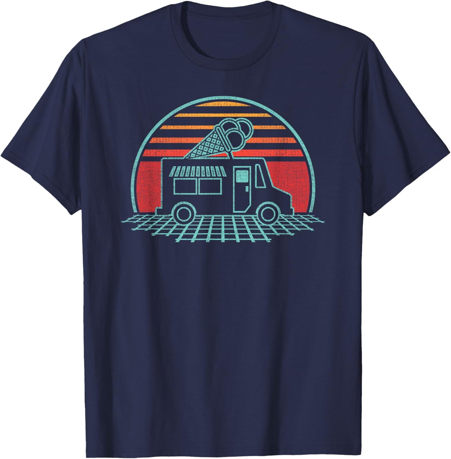 Ice Cream Truck Retro Vintage 80s Style Gift T-Shirt - T-Shirt | Navy