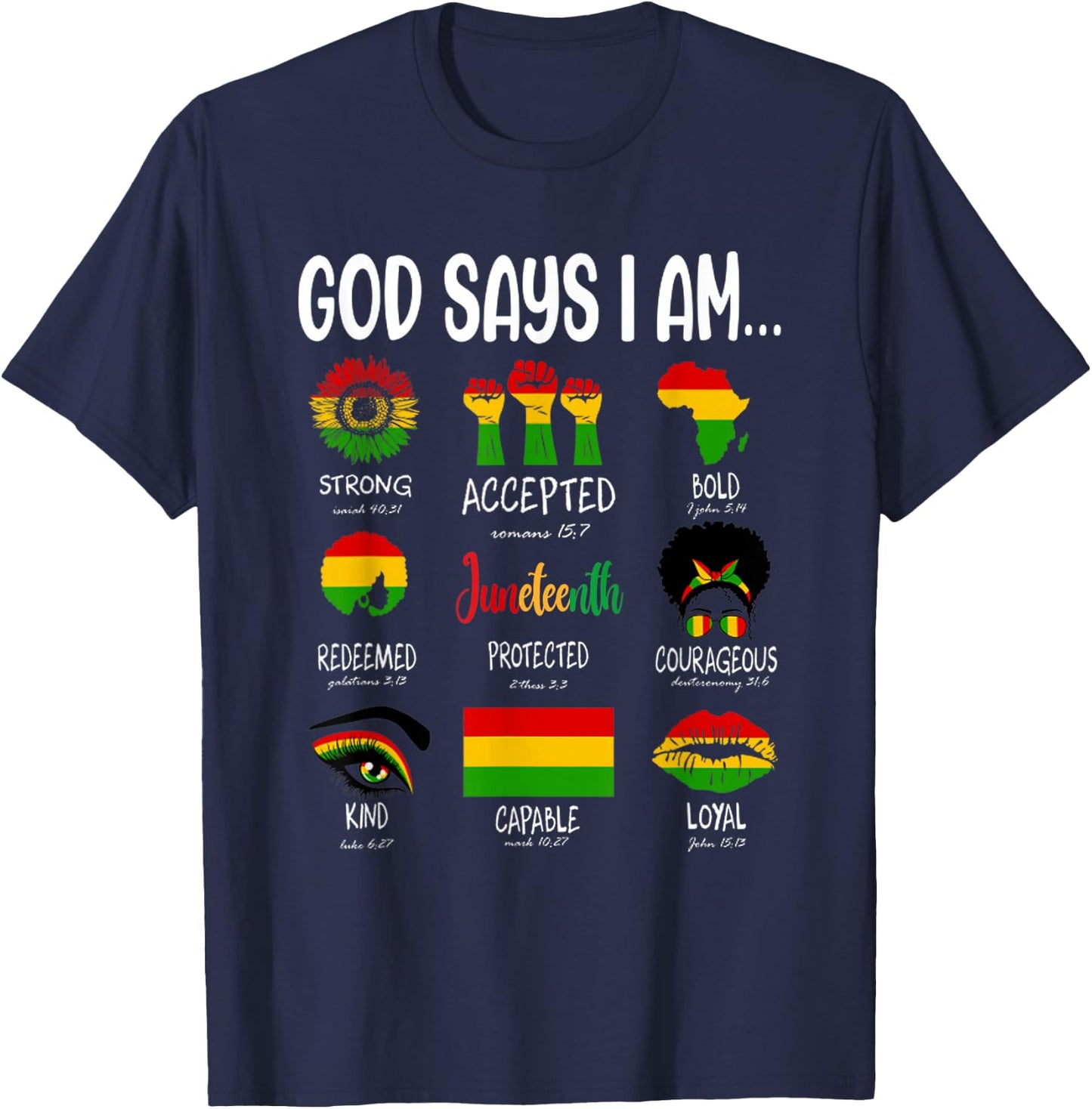 Juneteenth God Says I Am Celebrating Black Freedom 1865 T-Shirt - T-Shirt | Navy