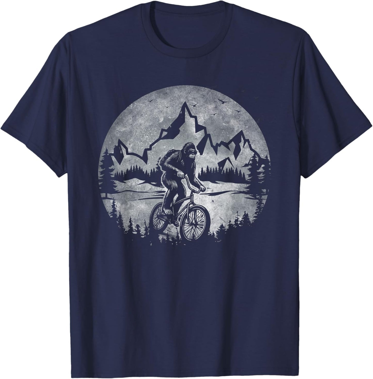 Bigfoot Riding Bicycle Mountain Biking Moon Bigfoot Cycling T-Shirt - T-Shirt | Navy