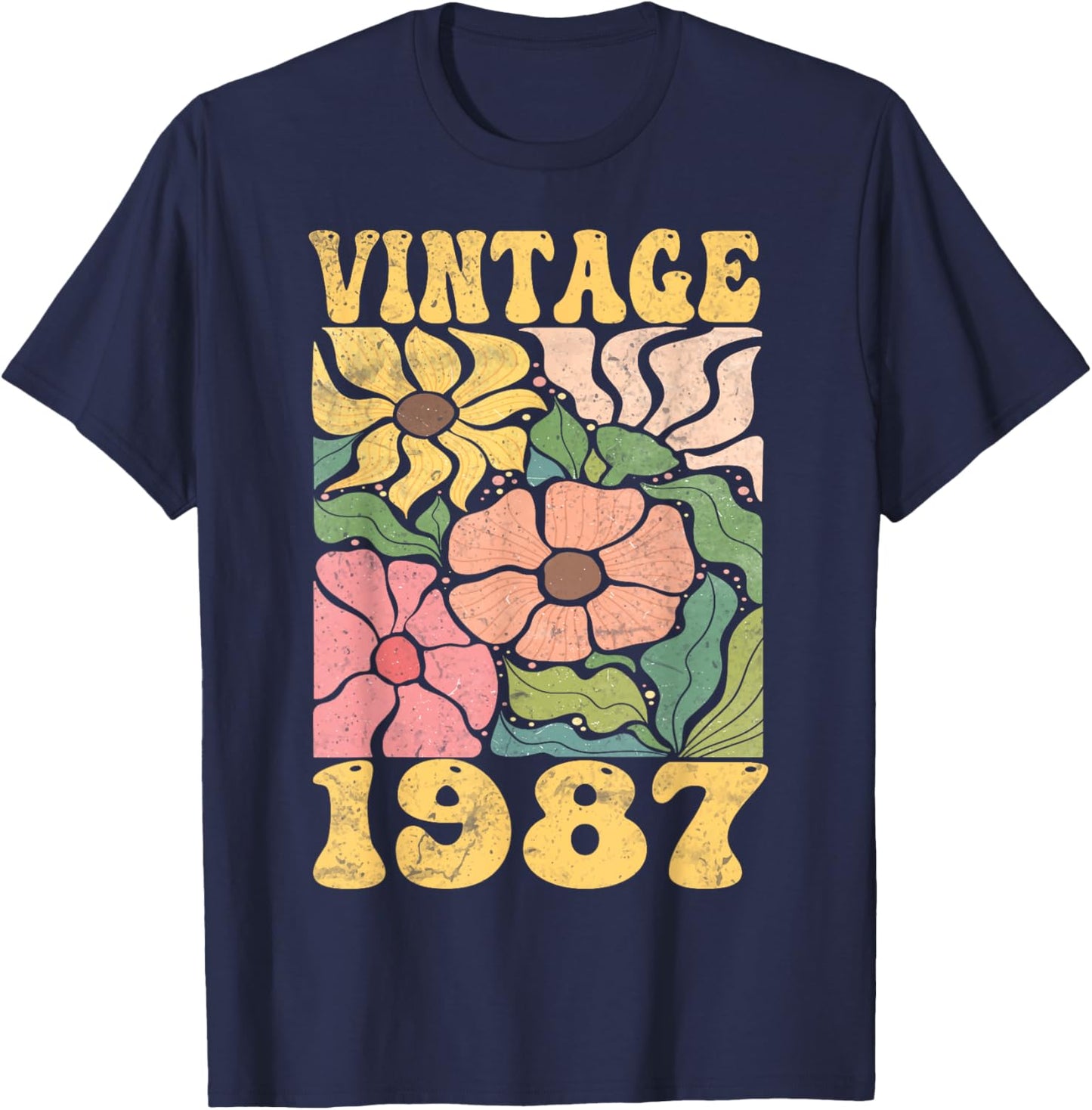 38 Years Old Vintage 1987 38th Women Birthday Wildflower T-Shirt - T-Shirt | Navy