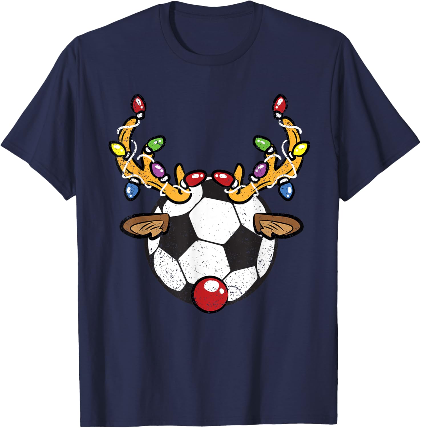 Soccer Ball Reindeer Christmas Pajama X-Mas Lights Sport T-Shirt - T-Shirt | Navy