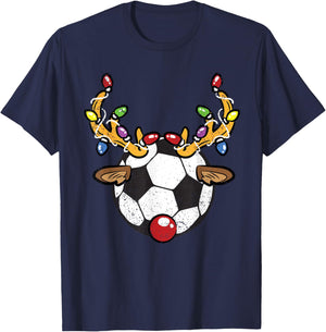 Soccer Ball Reindeer Christmas Pajama X-Mas Lights Sport T-Shirt - T-Shirt | Navy