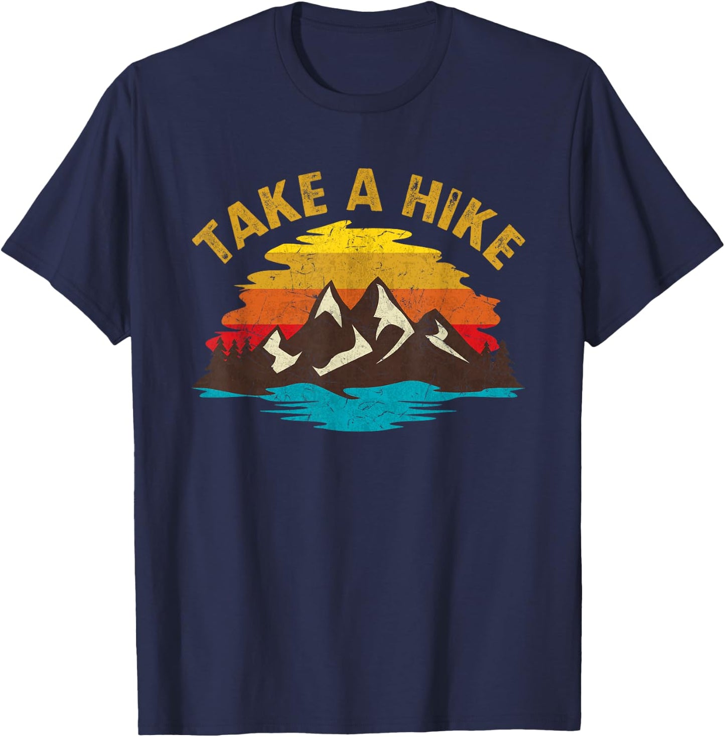 Take A Hike Outdoor Sunset Vintage Style Mountains Nature T-Shirt - T-Shirt | Navy