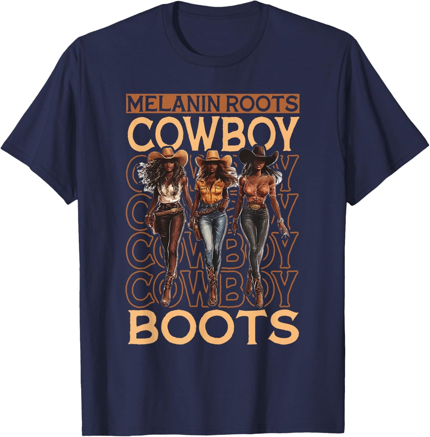 Melanin Cowgirls African Melanin Cowgirl Black History T-Shirt - T-Shirt | Navy