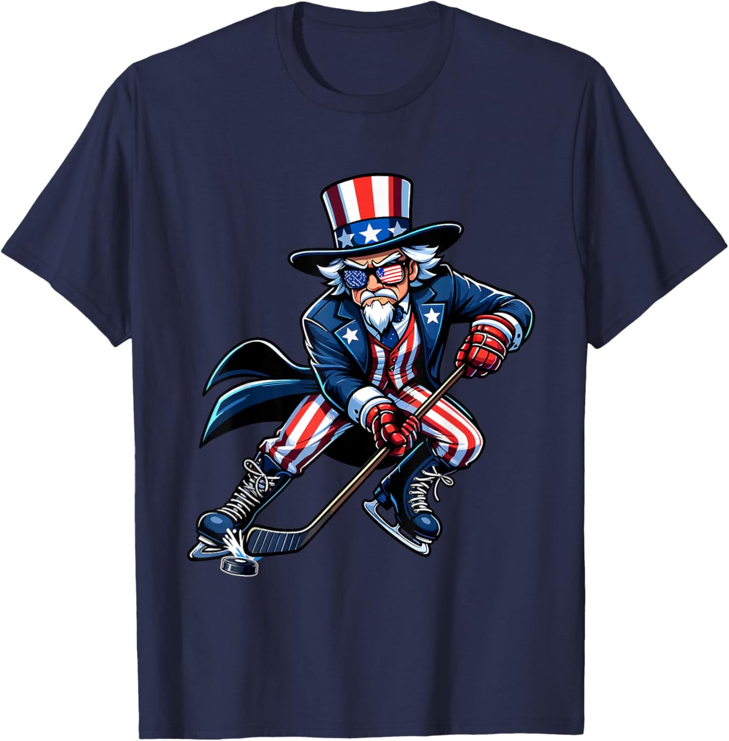 Patriotic Uncle Sam Hockey Player 4th of July Men Boy Kids T-Shirt - T-Shirt | Navy