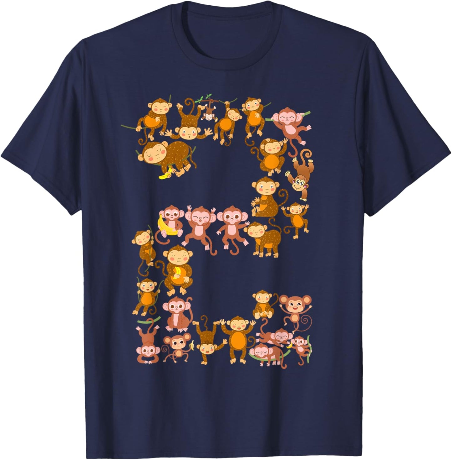 Toddler 2nd Birthday Monkey Themed 2 Year Old Monkeys Lovers T-Shirt - T-Shirt | Navy