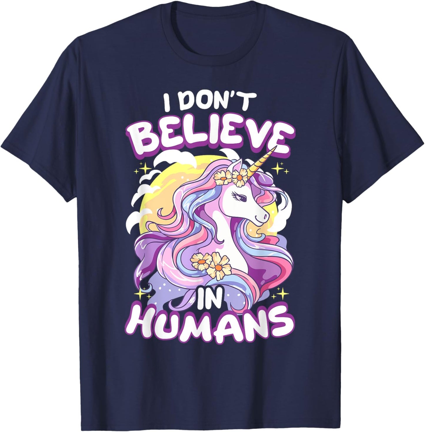 I Don't Believe In Humans Unicorn T-Shirt - T-Shirt | Navy