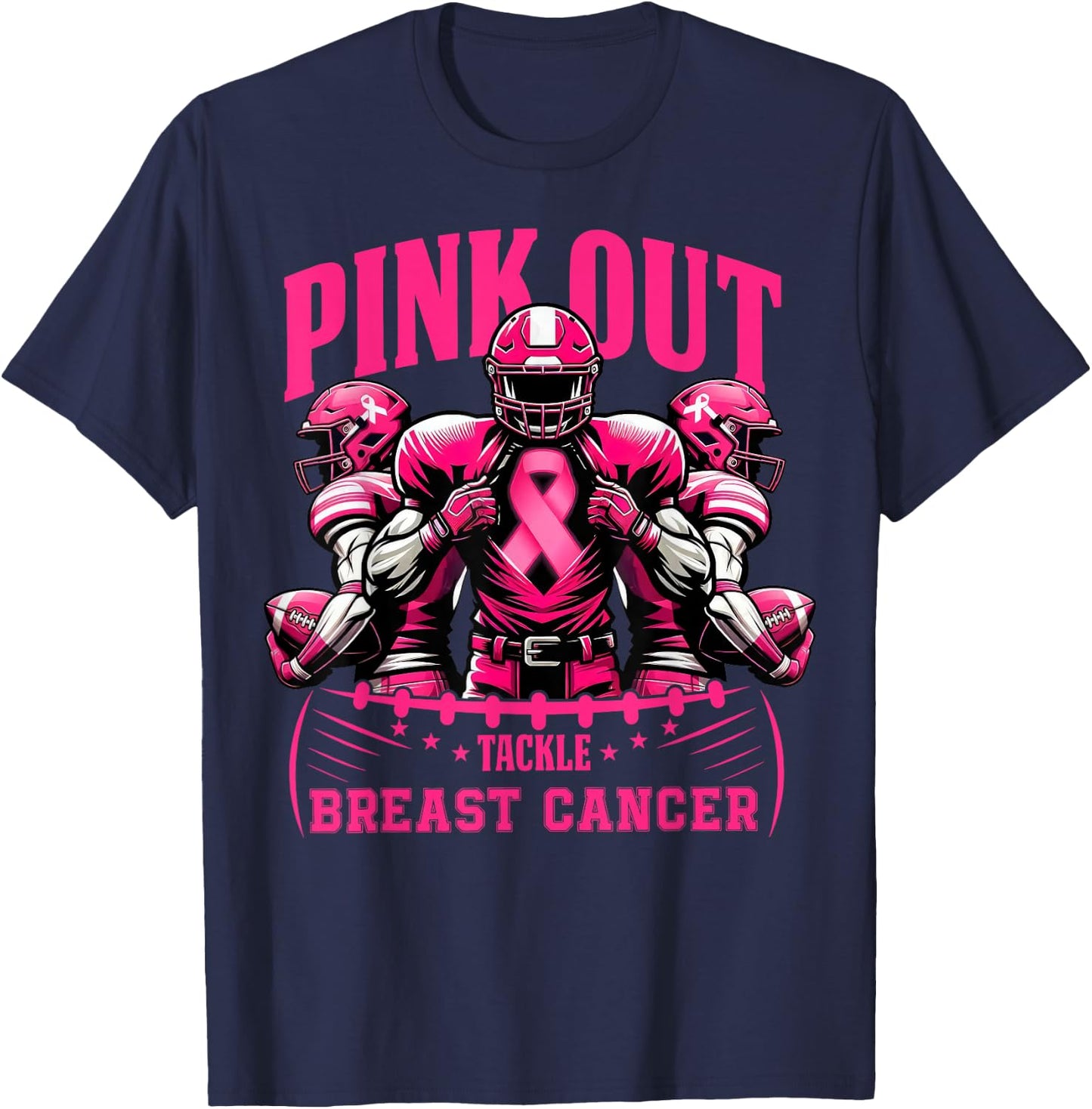 Pink Out Tackle Breast Cancer Awareness Football Pink Ribbon T-Shirt - T-Shirt | Navy