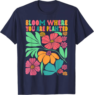 Motivation Be Kind Wildflower Bloom Where You Are Planted T-Shirt - T-Shirt | Navy