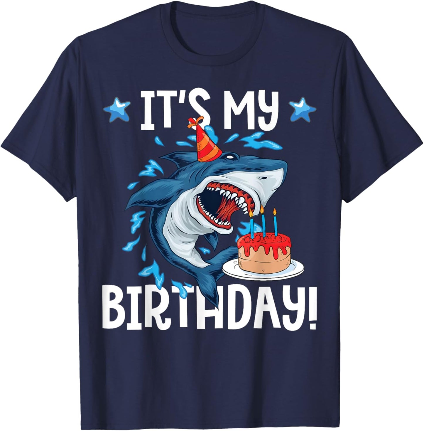 It's My Birthday Shark Shirt Gift Girls Boys Adults T-Shirt - T-Shirt | Navy