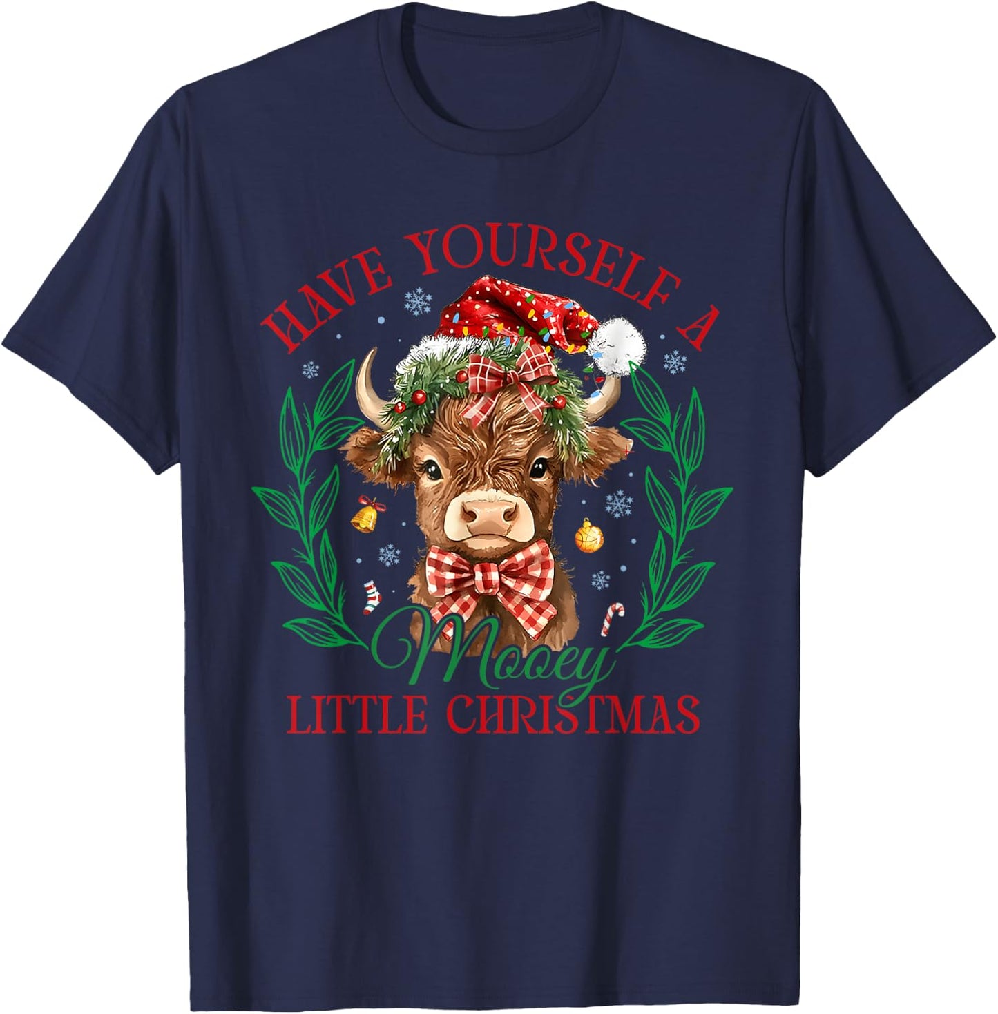 Have Yourself A Mooey Little Christmas Funny Cow Santa Women T-Shirt - T-Shirt | Navy